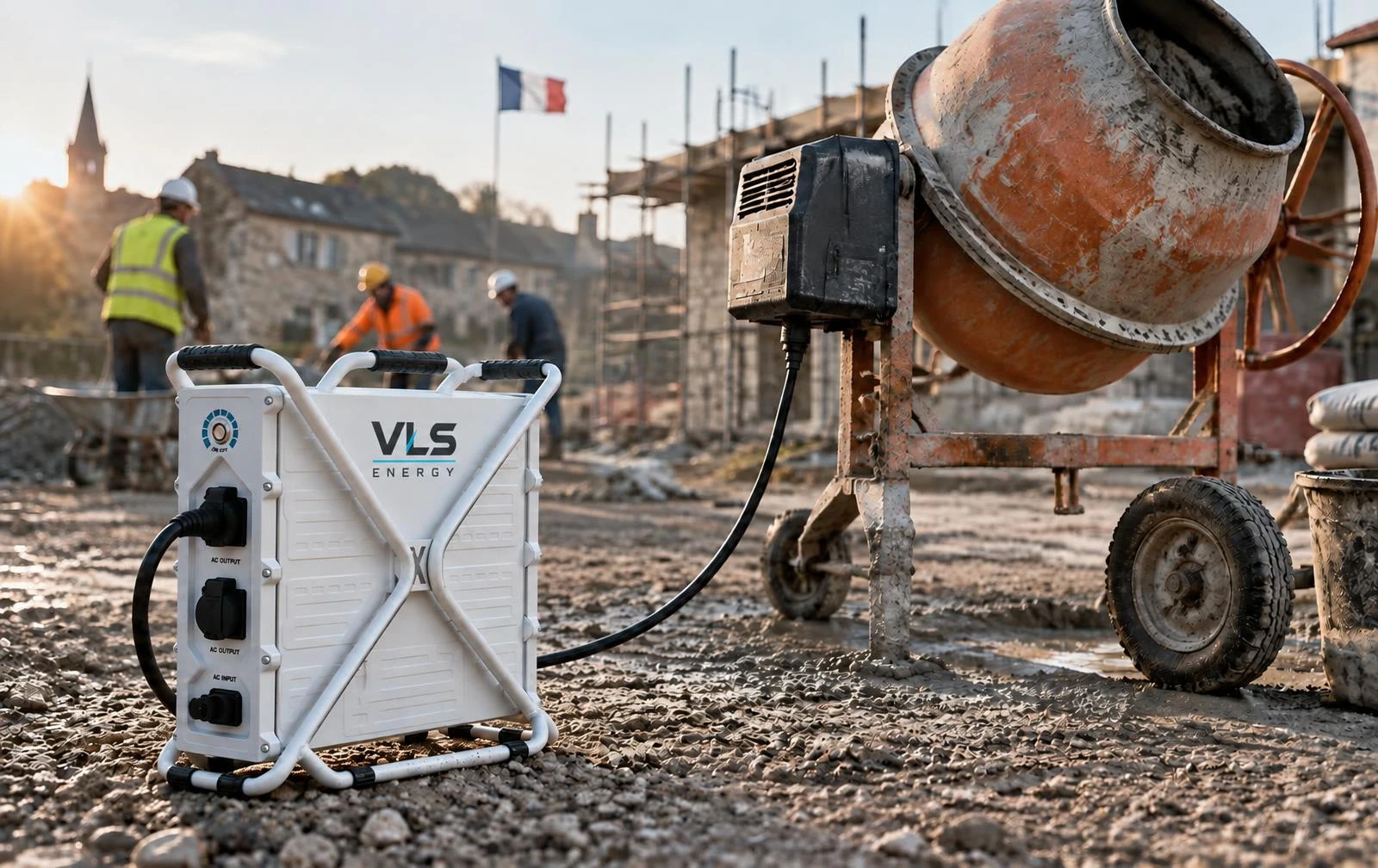 La P&G3600 alimente une bétonnière sur un chantier de maçonnerie
